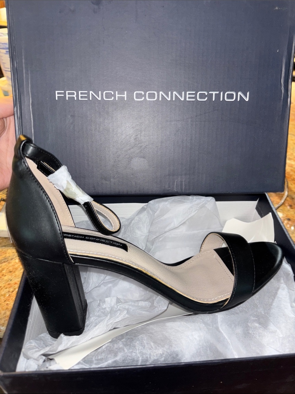French Connection Black Strappy Block Heel Sandals
